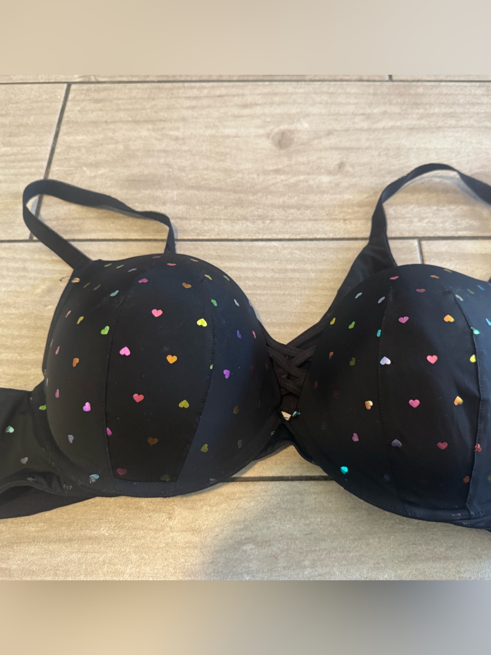 Torrid Bra 44C Black With Hearts Underwire Full Coverage